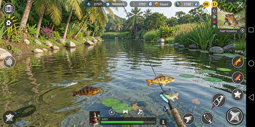 Tangkapan layar dari gameplay seru di 2757 menunjukkan pengalaman memancing yang mendebarkan.