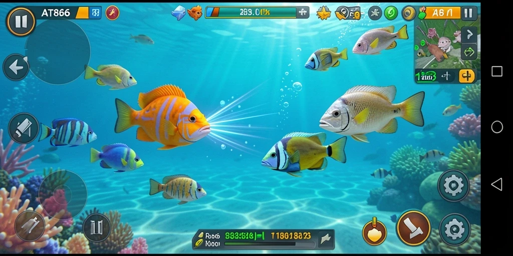 Tangkapan layar gameplay menampilkan aksi seru Tembak Ikan.