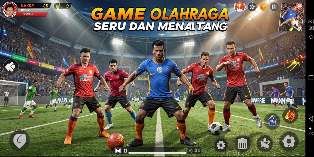 Tampilan dinamis gameplay KAKRP dengan grafik olahraga yang mengagumkan.