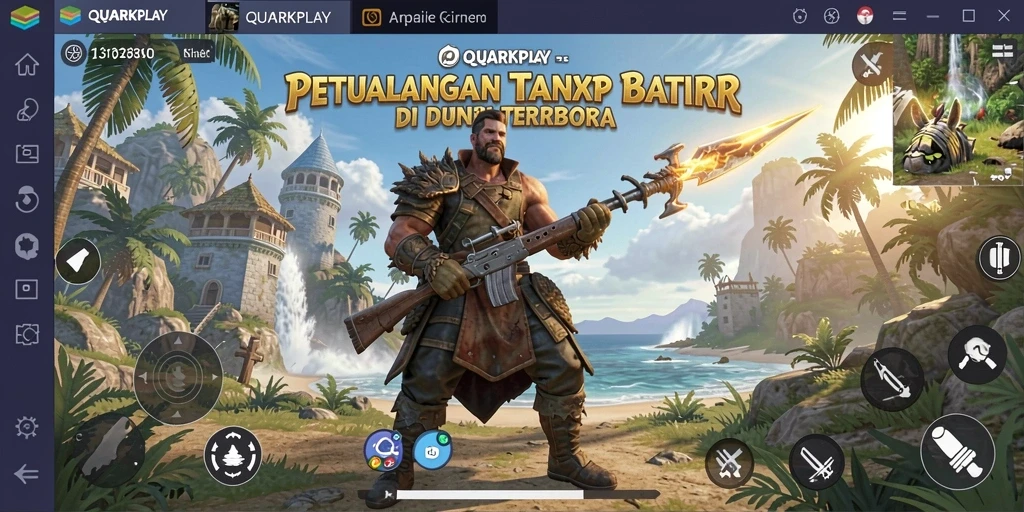 Tangkapan layar gameplay menunjukkan petualangan luas dalam QUARKPLAY.