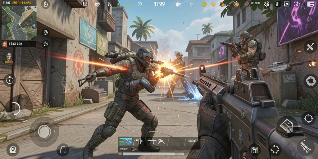 Tampilan aksi mendebarkan dalam game FPS RT99.