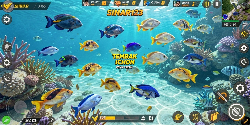Tangkapan ikan penuh warna di dalam game Tembak Ikan.